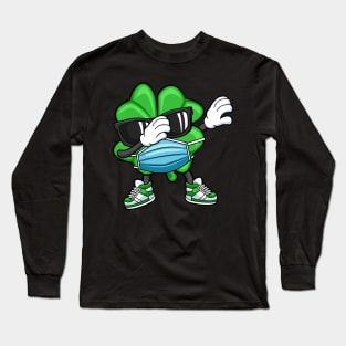 Dabbing Shamrock Face Mask St Patricks Day Long Sleeve T-Shirt